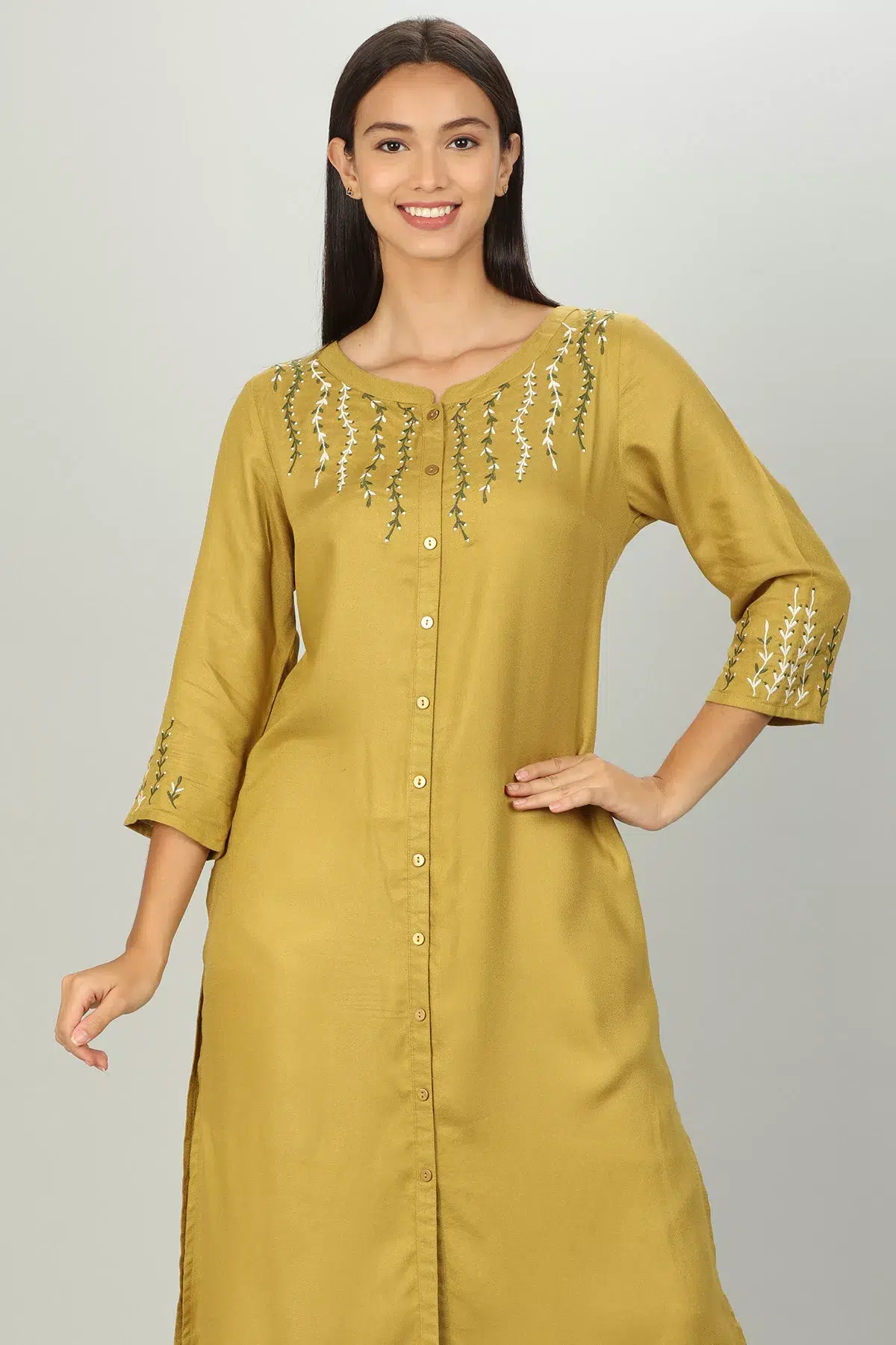 Embroidered Mustard Yellow Kurti For Women