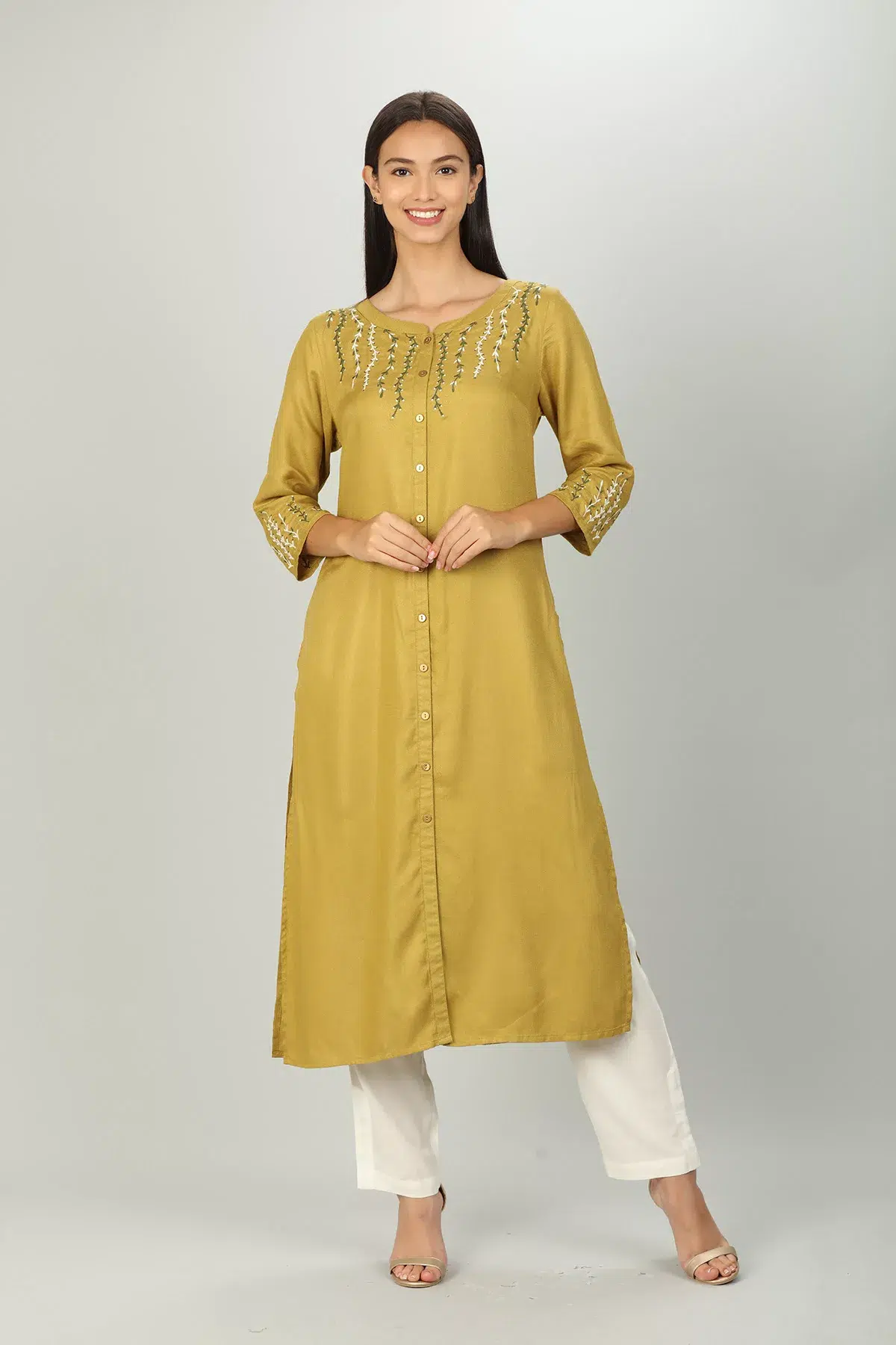 Embroidered Mustard Yellow Kurti For Women