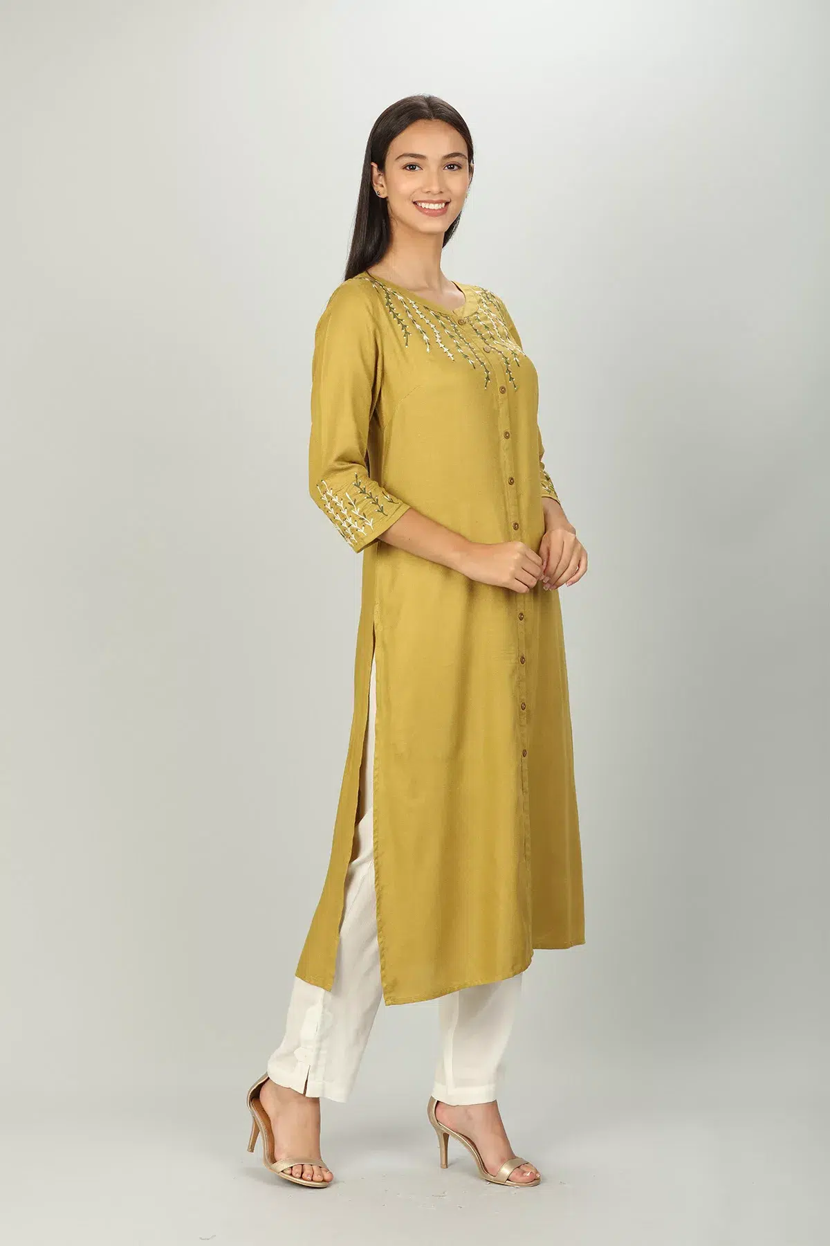 Embroidered Mustard Yellow Kurti For Women