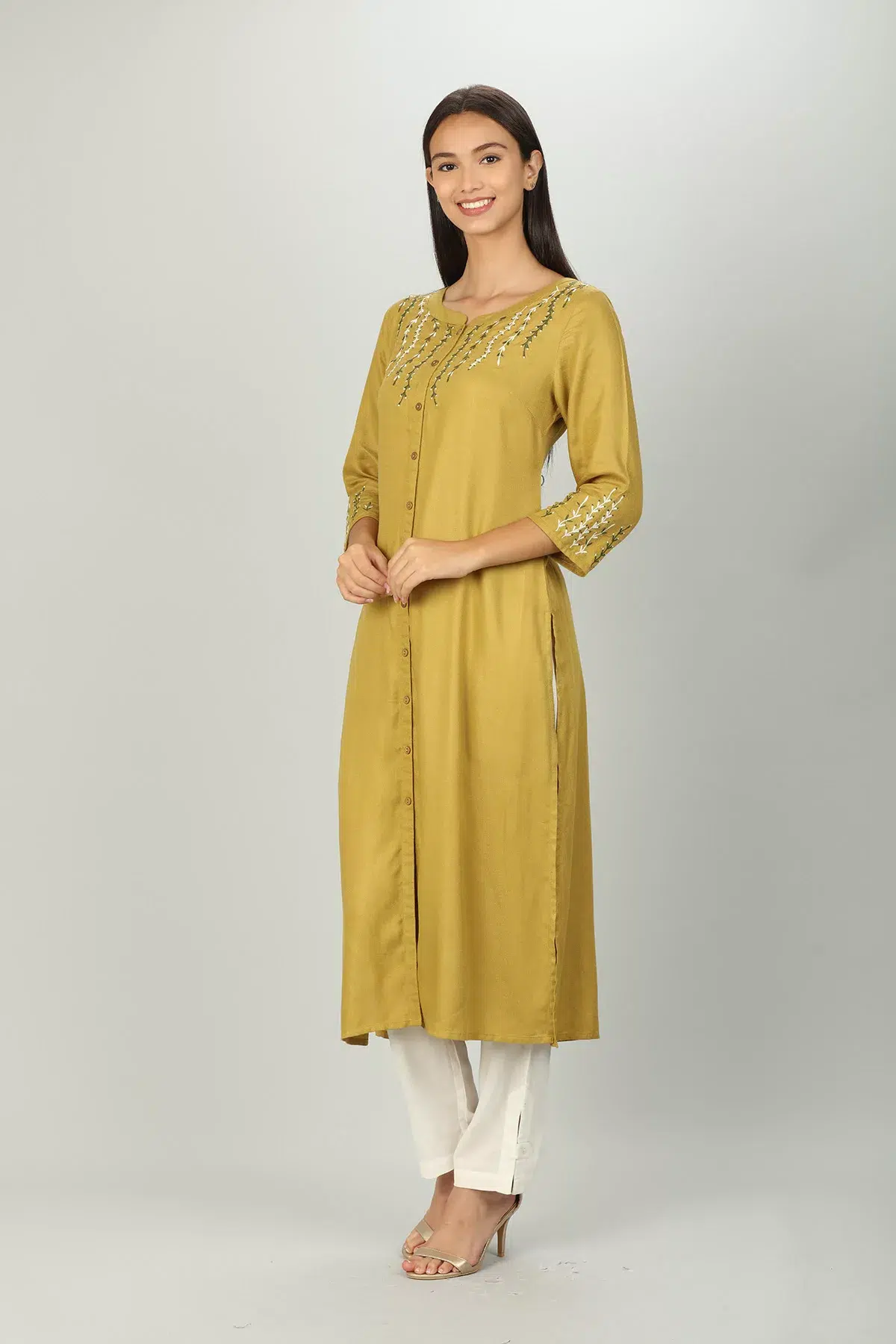 Embroidered Mustard Yellow Kurti For Women