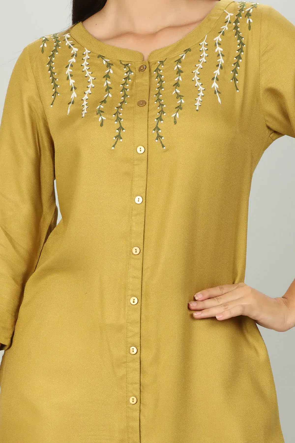 Embroidered Mustard Yellow Kurti For Women