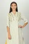 White And Light Grey Strip Kurti For Women