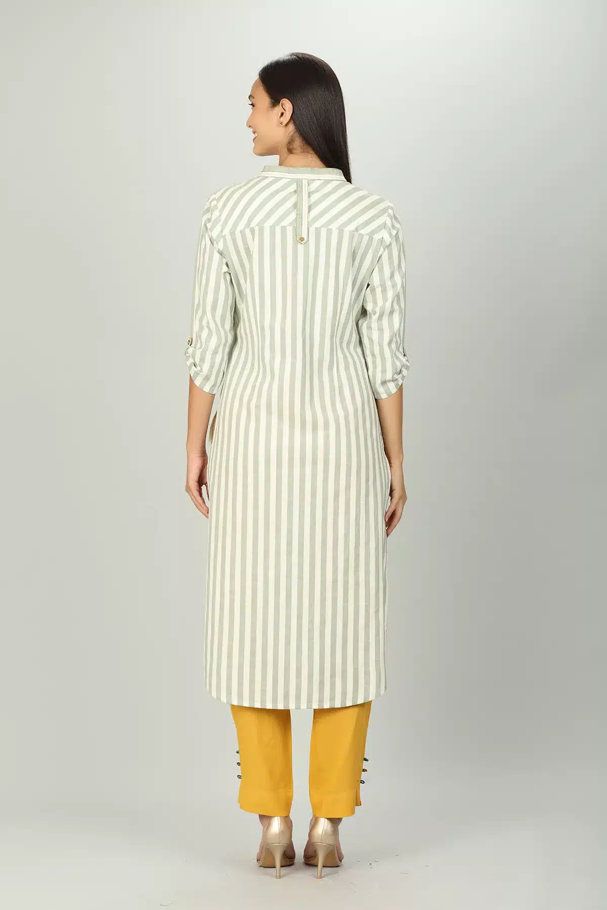 White And Light Grey Strip Kurti For Women