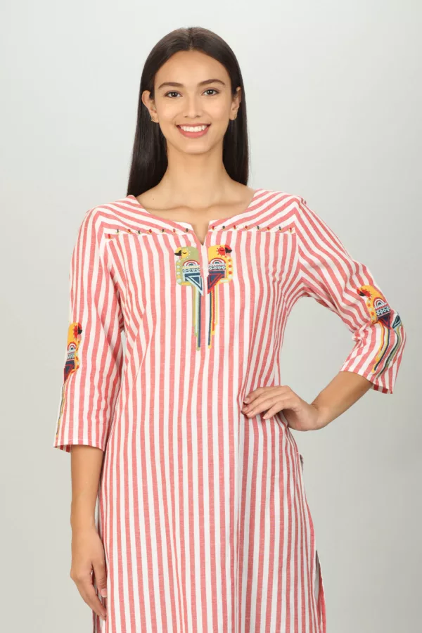 Striped Red And White Kurti For Women