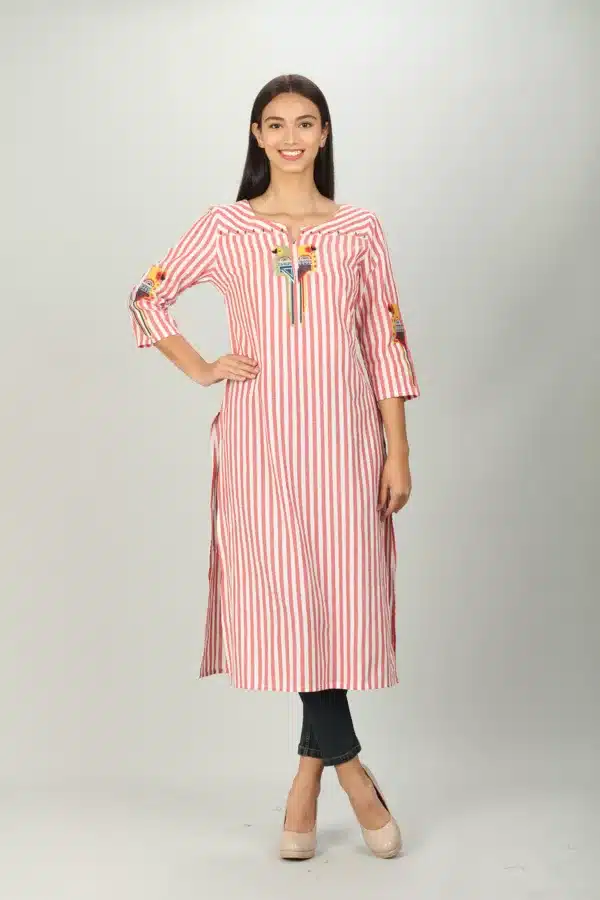 Striped Red And White Kurti For Women