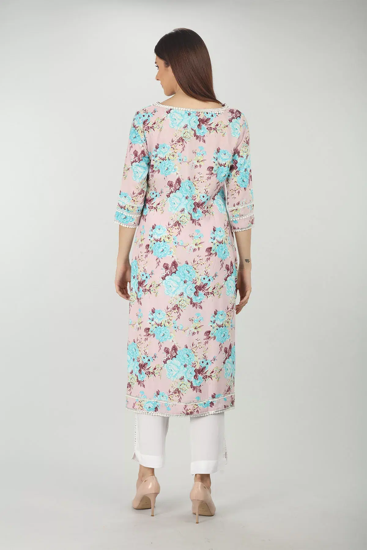 Floral Printed Pink Kurti For Women