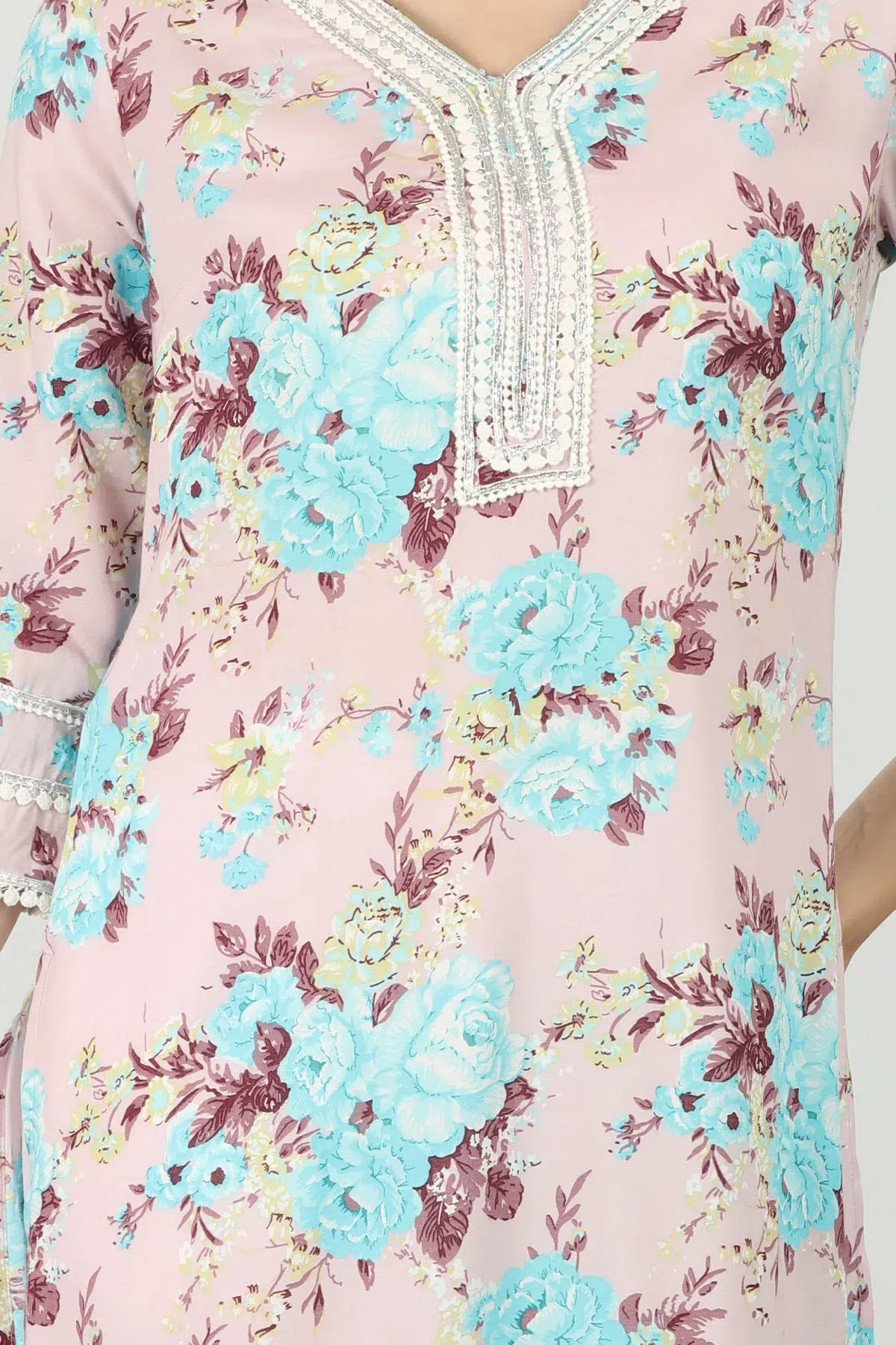 Floral Printed Pink Kurti For Women