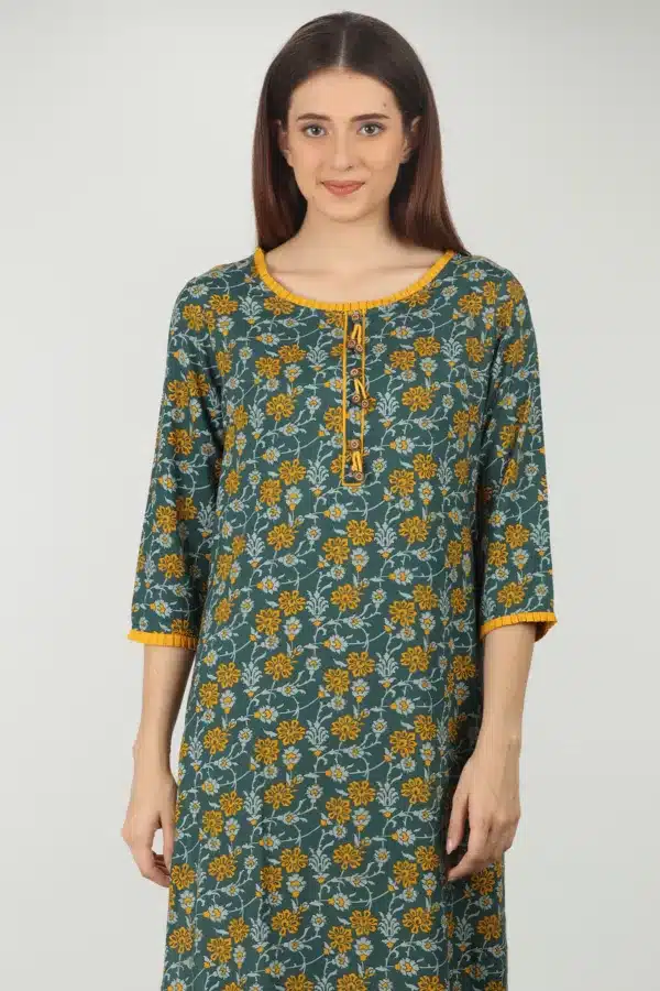 Printed Dark Green Kurta For Ladies