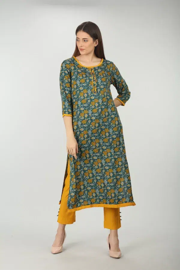 Printed Dark Green Kurta For Ladies
