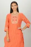 Embroidered And Textured Orange Kurta For Women