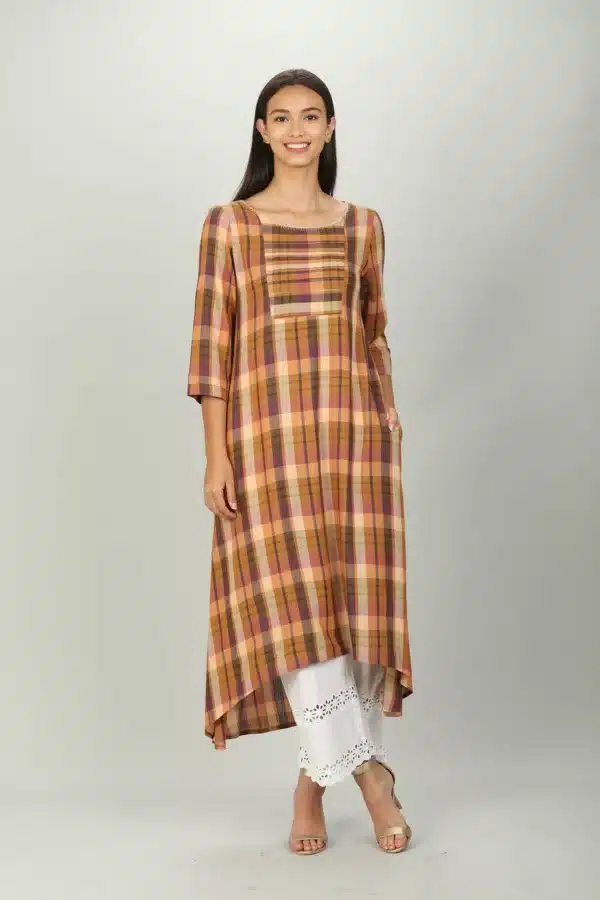Checks Brown Kurtis For Women