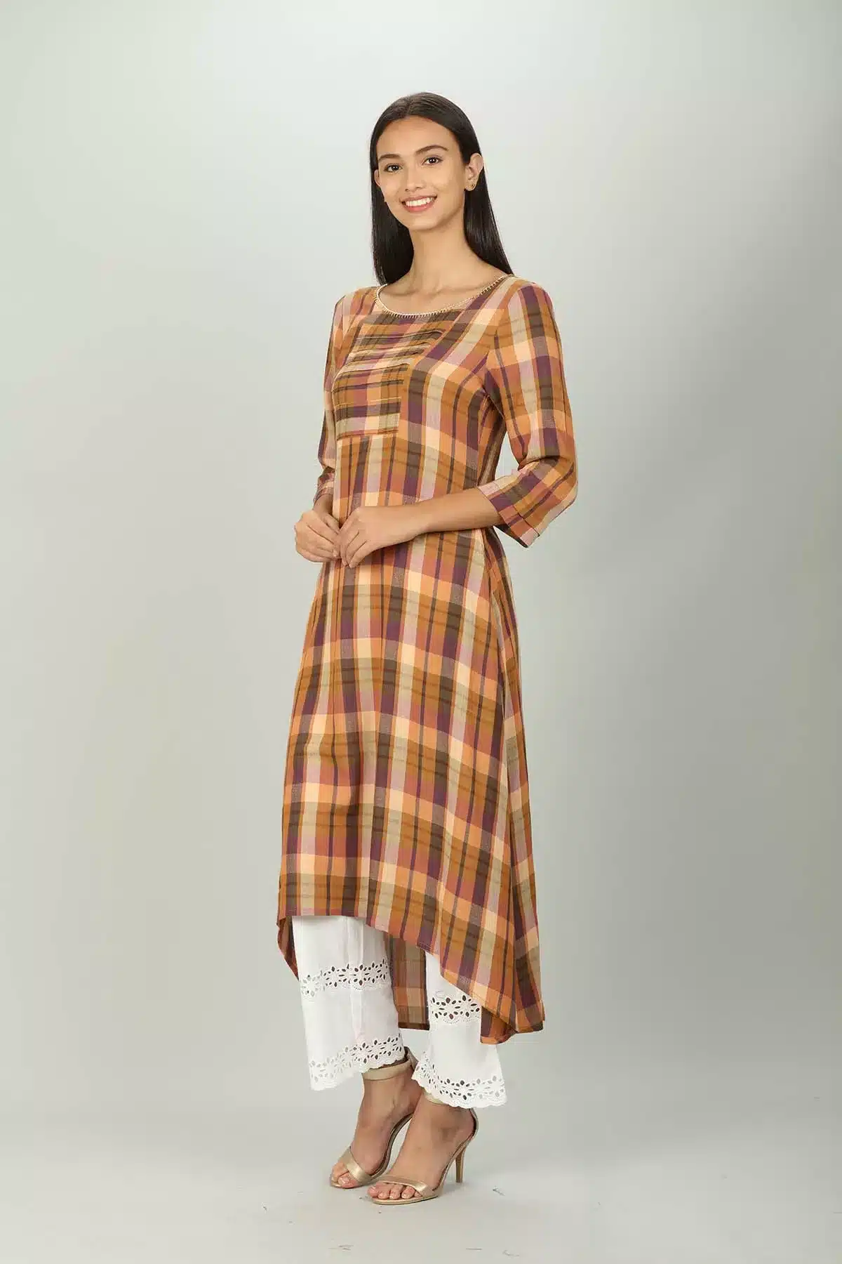 Checks Brown Kurtis For Women