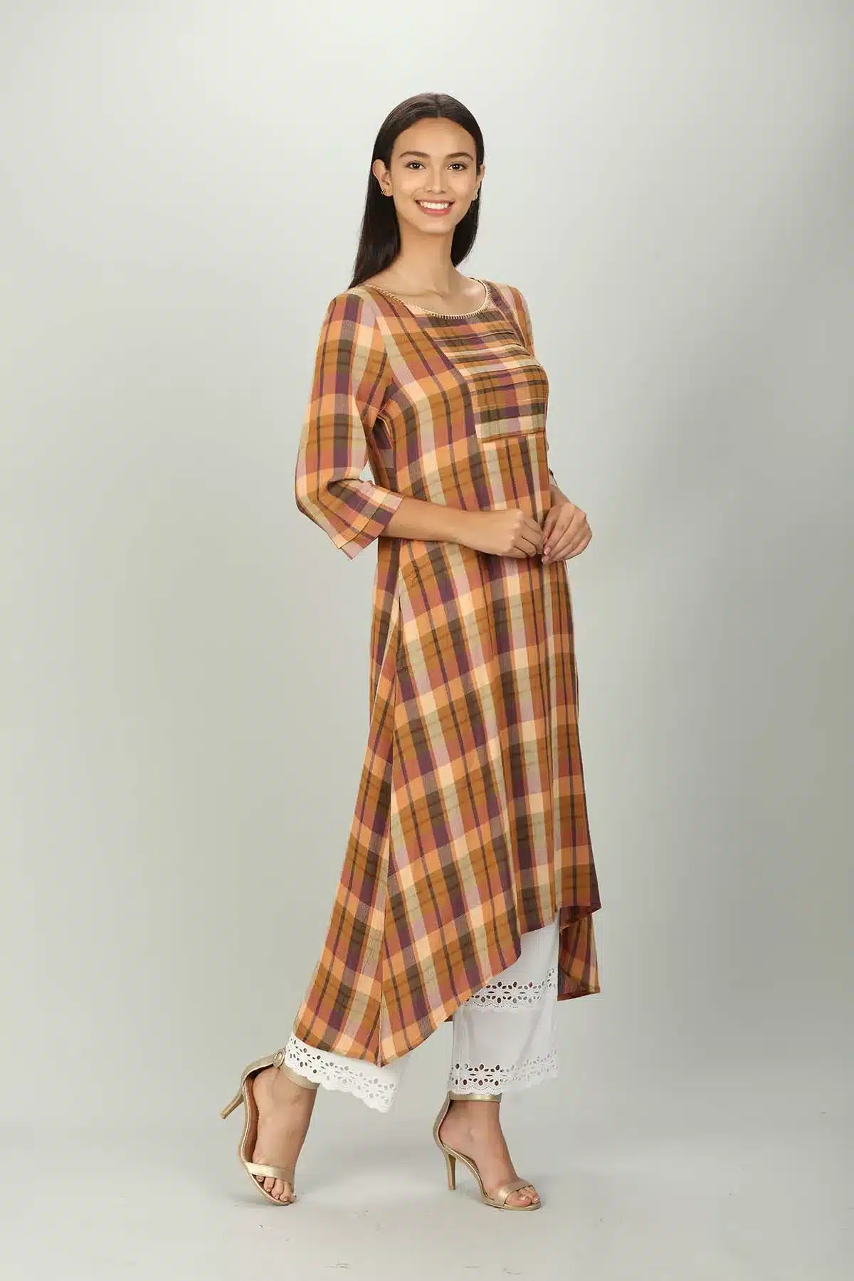 Checks Brown Kurtis For Women