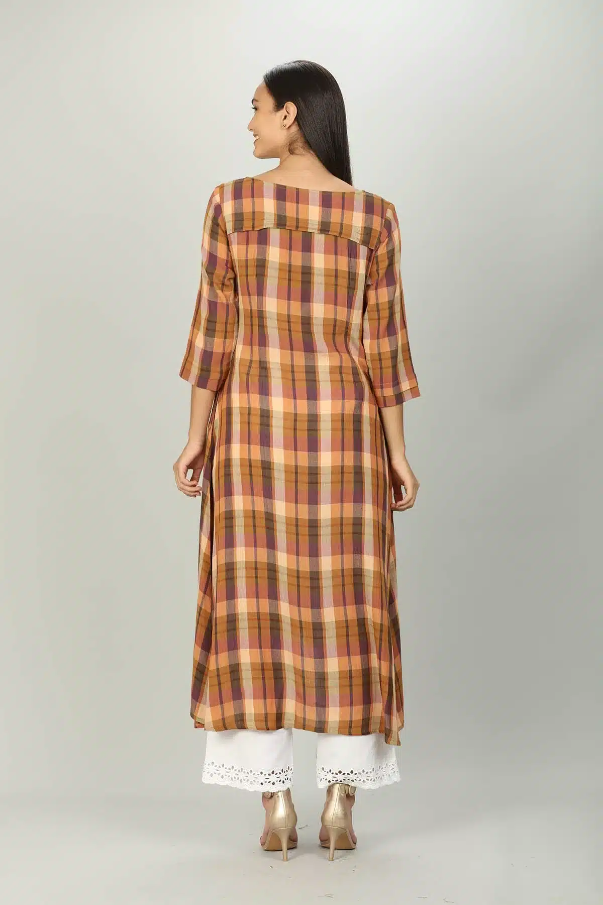Checks Brown Kurtis For Women