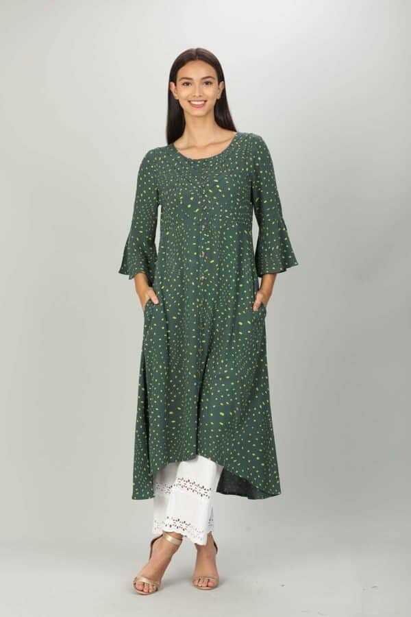 Polka Dot Dark Green Kurta For Ladies