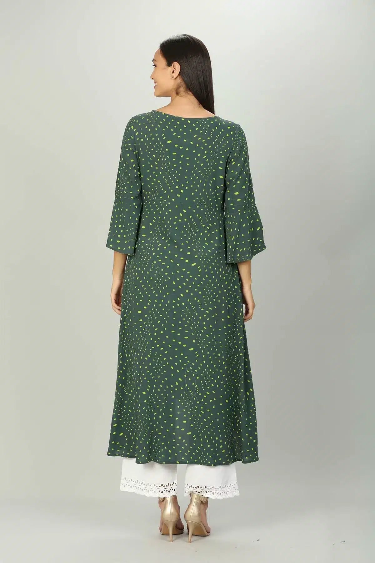 Polka Dot Dark Green Kurta For Ladies