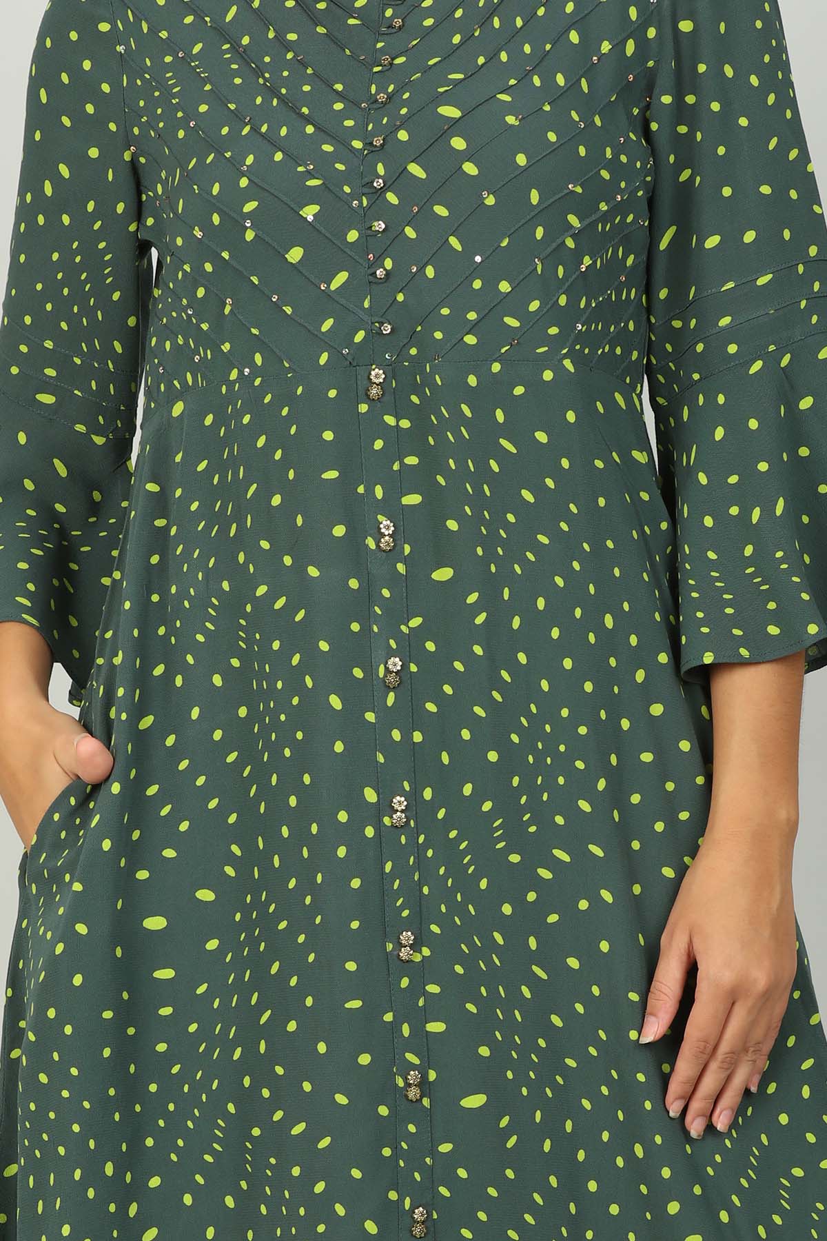 Polka Dot Dark Green Kurta For Ladies