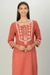 Embroidered Peach Colour Kurti For Women