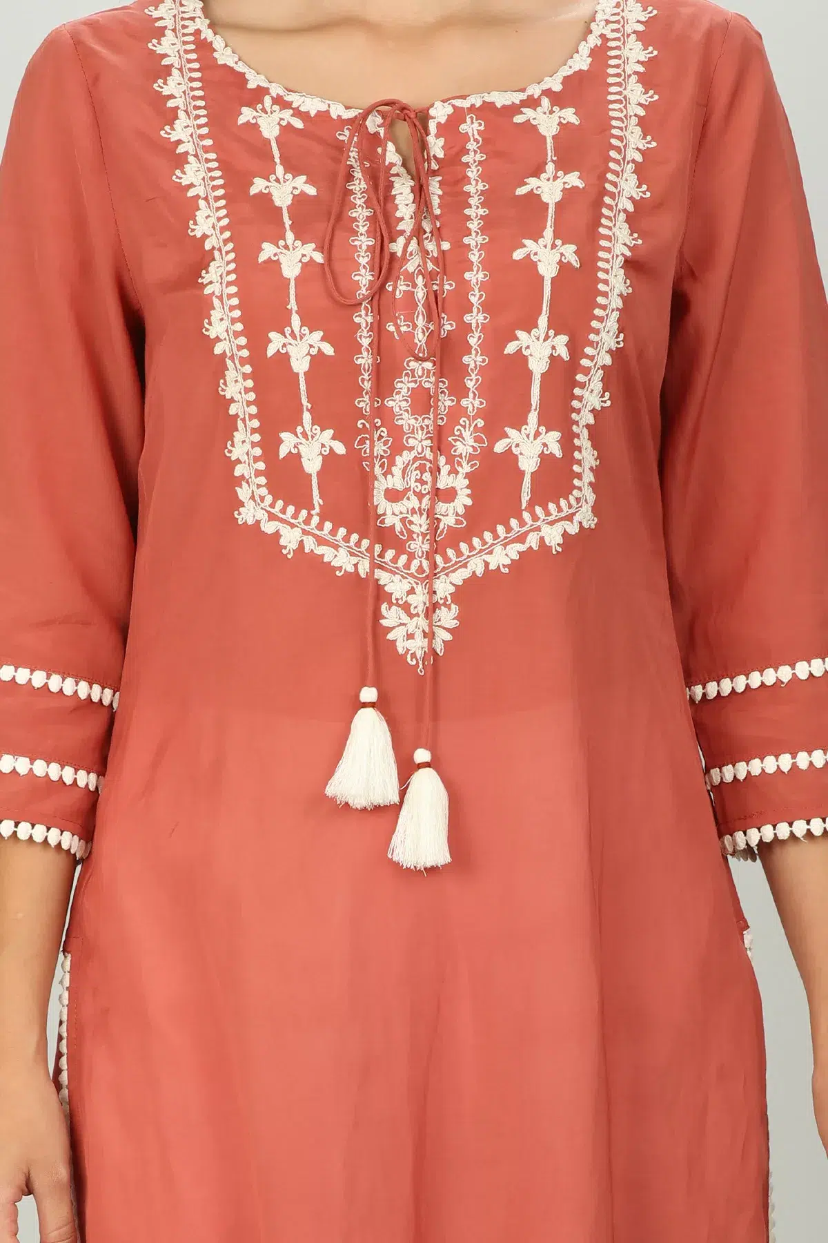 Embroidered Peach Colour Kurti For Women
