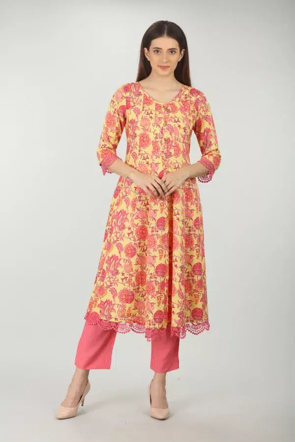 Yellow Printed Kurta For Women