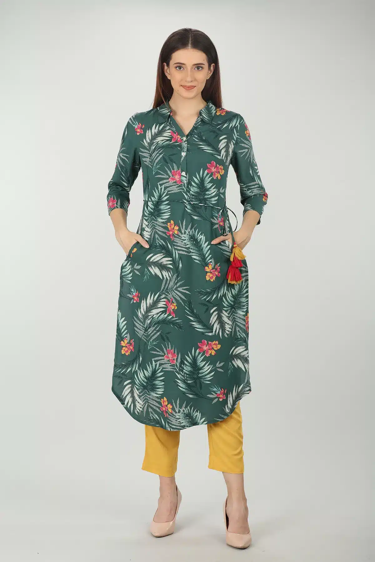 YELLOW ELASTICATED PALAZZO WITH TYING - Image 2