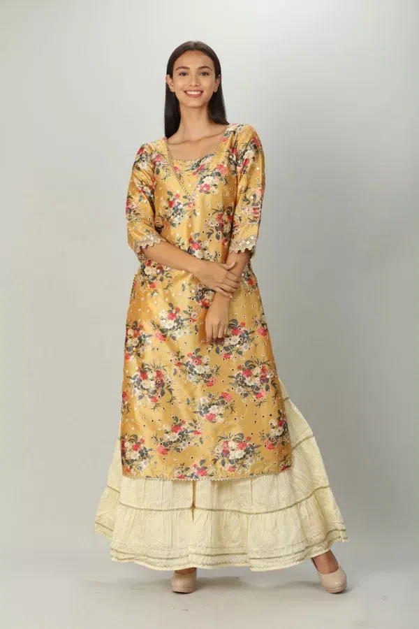 Floral Printed Yellow Kurti For Women