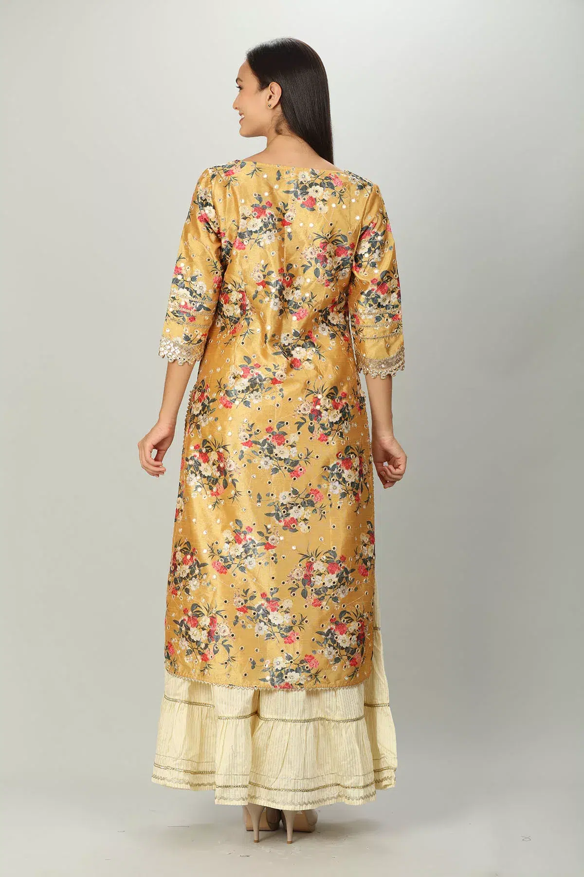 Floral Printed Yellow Kurti For Women