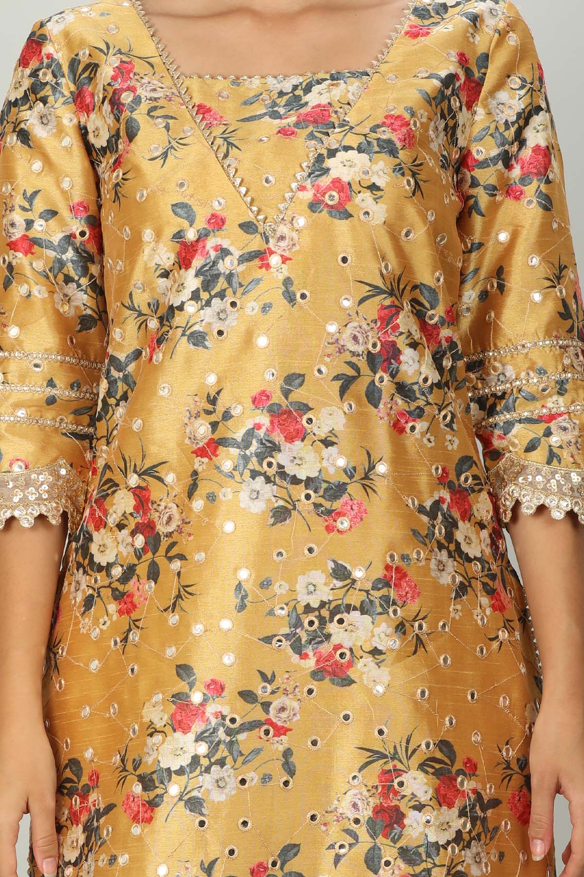 Floral Printed Yellow Kurti For Women