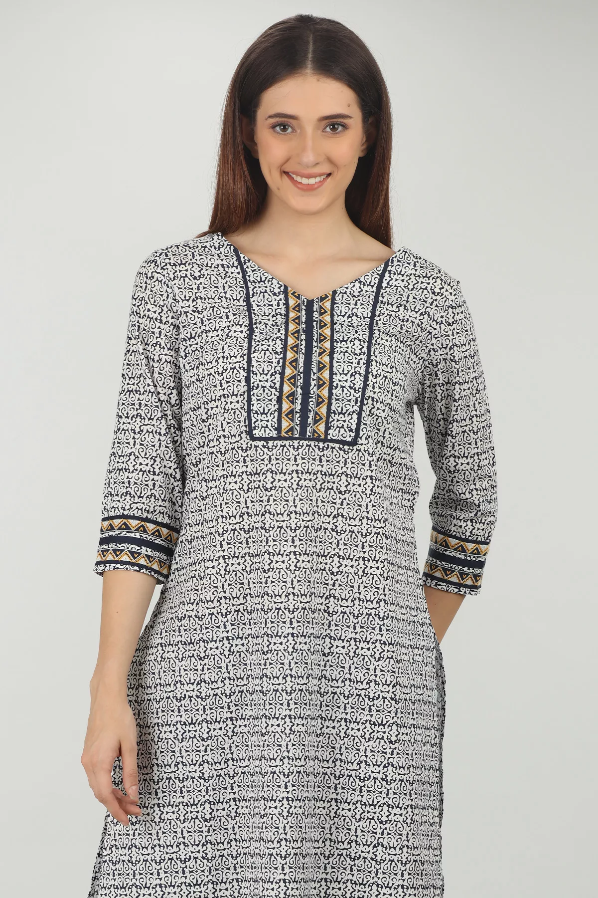 White Printed Kurta For Women