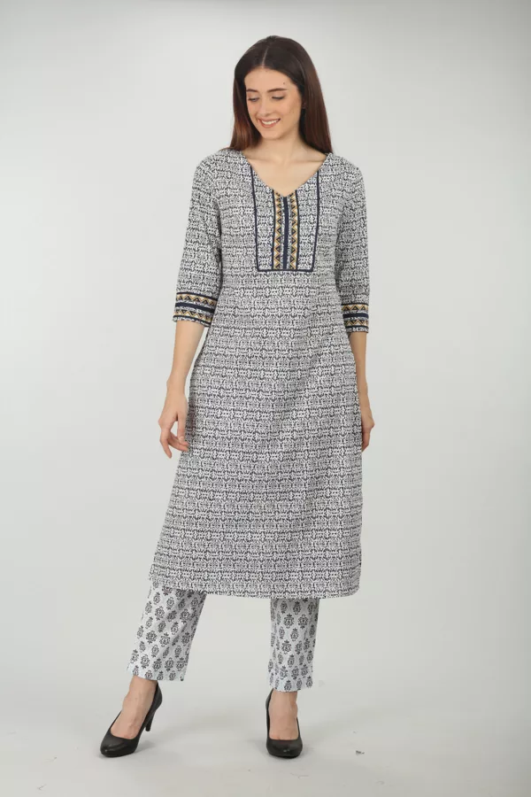 White Printed Kurta For Women