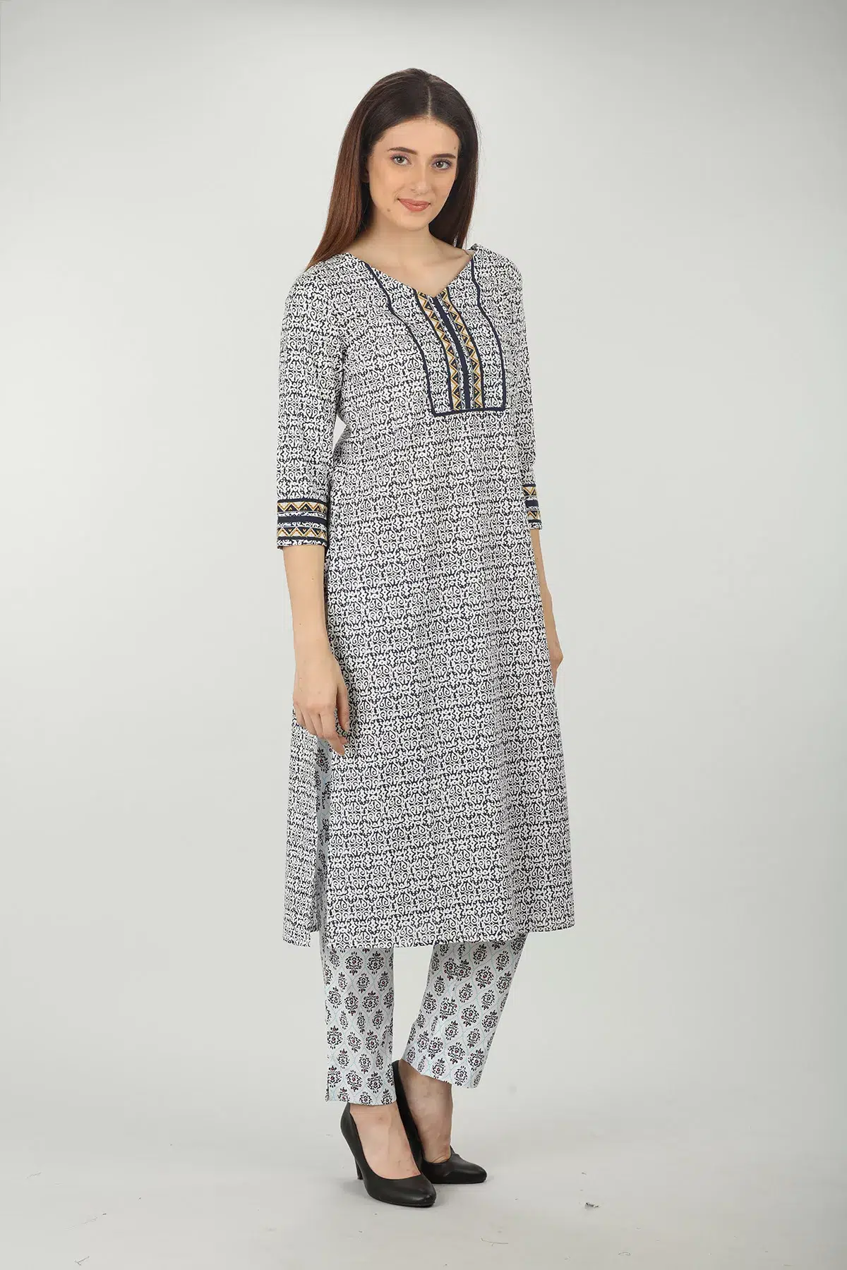 White Printed Kurta For Women
