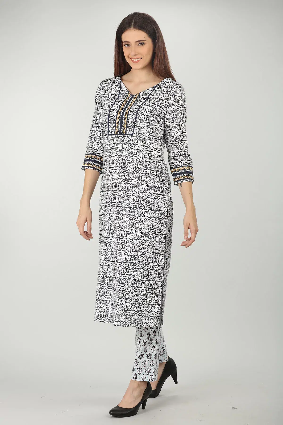 White Printed Kurta For Women