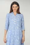 Lace Print Sky Blue Color Kurti For Women