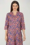 Floral Printed Blue And Peach Colour Kurti For Women