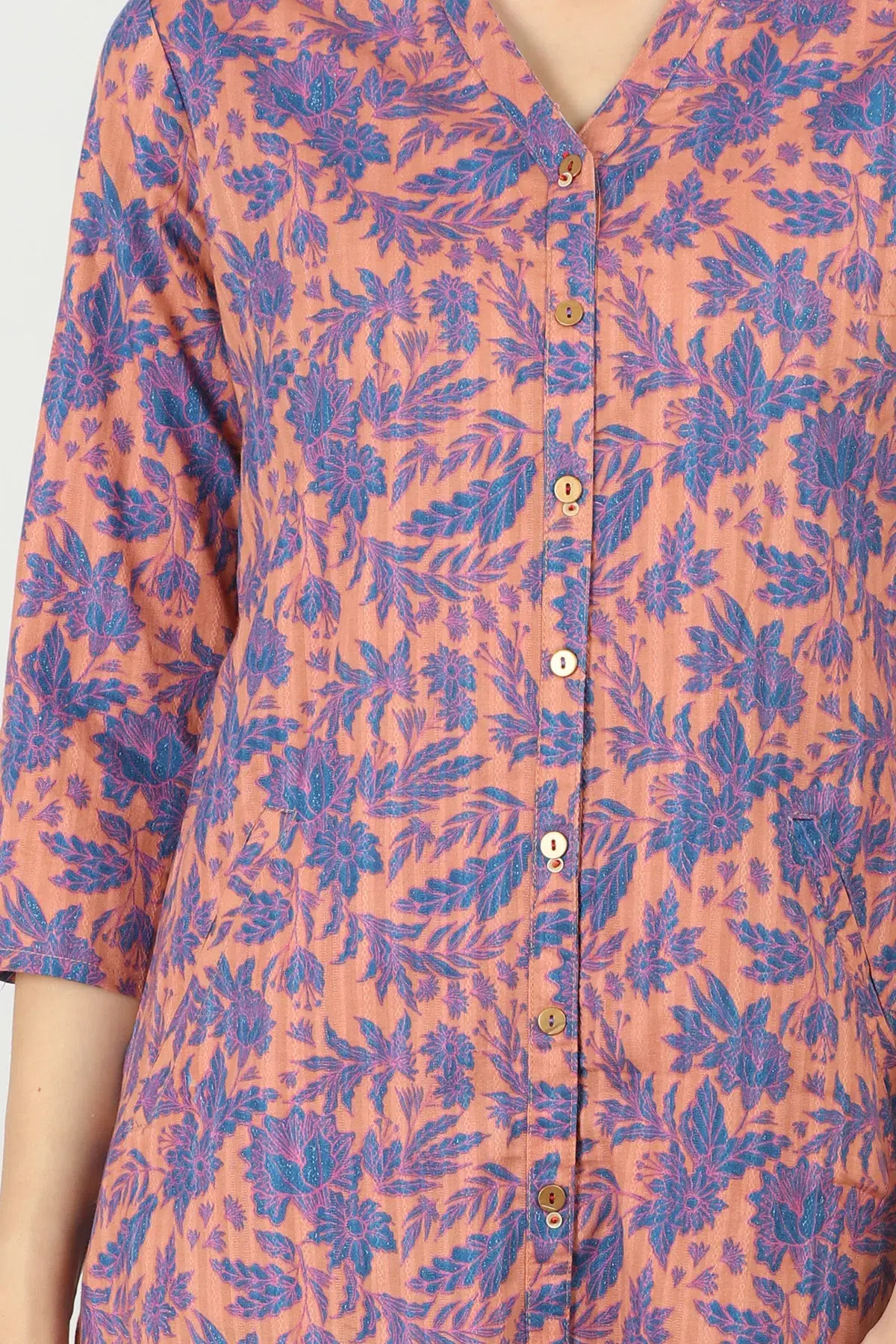 Floral Printed Blue And Peach Colour Kurti For Women