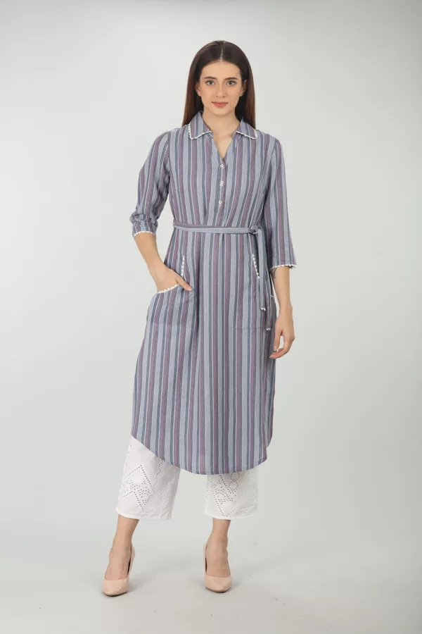 Striped Cool Grey Kurta For Women