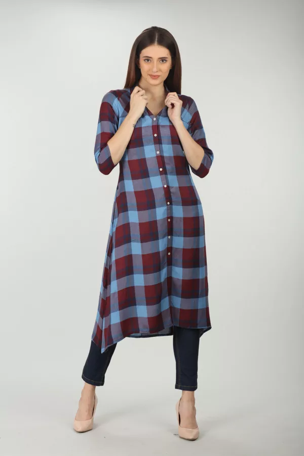 Blue Checks Kurta For Women