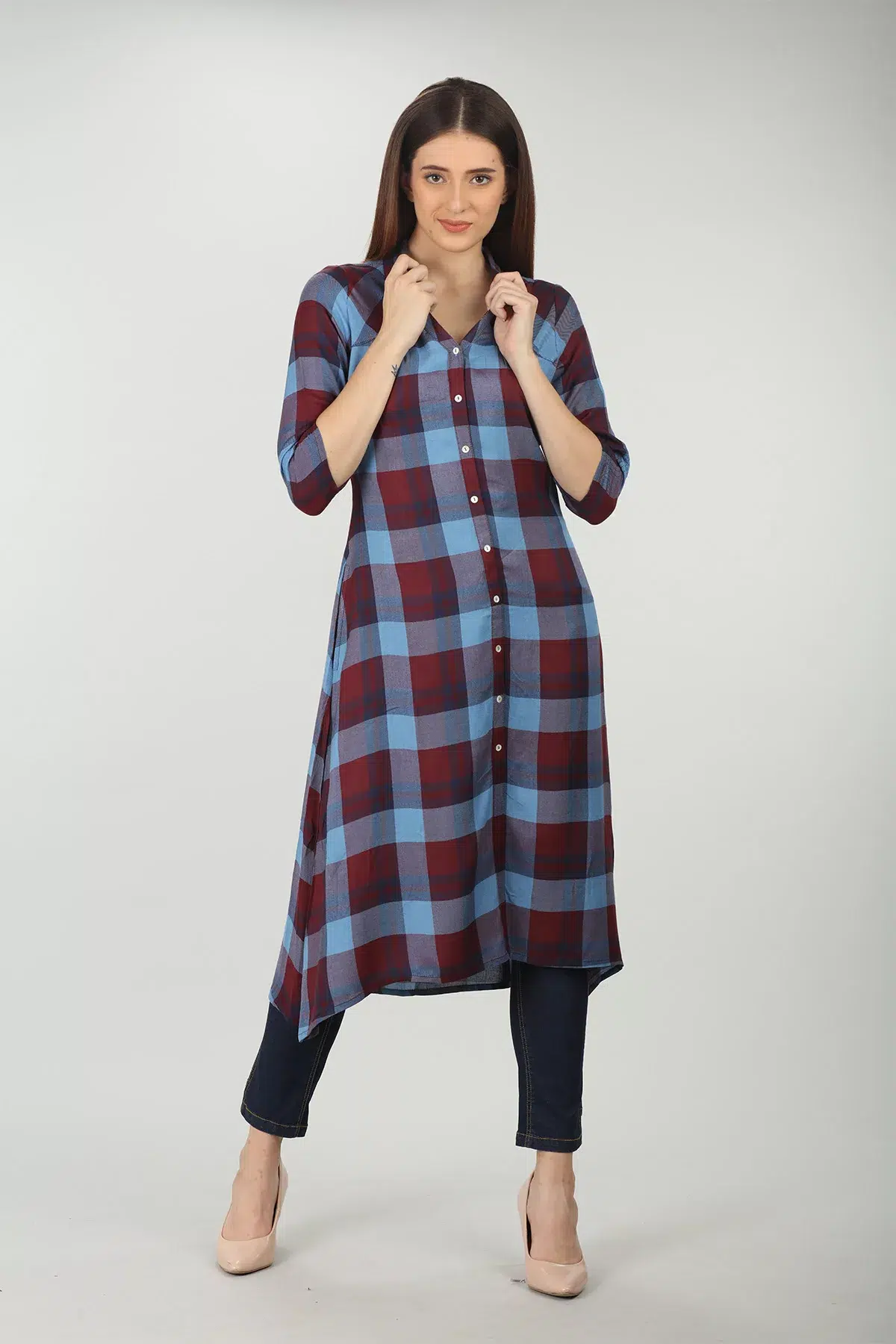 Blue Checks Kurta For Women