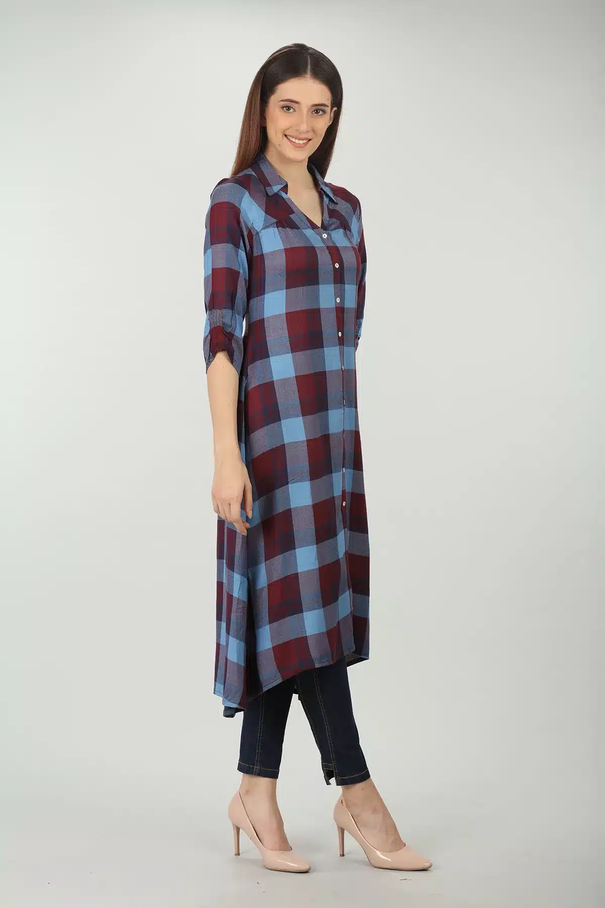 Blue Checks Kurta For Women