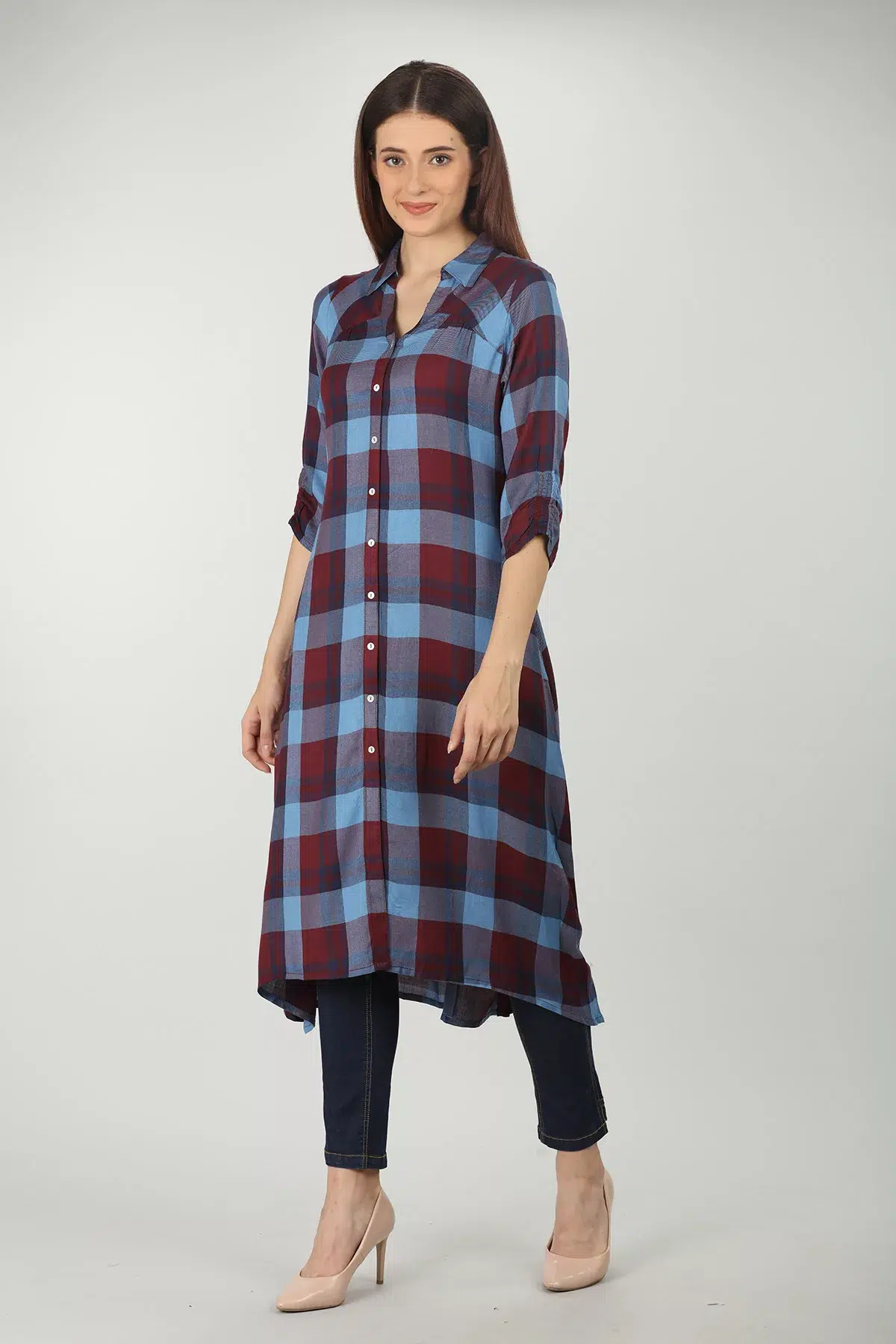 Blue Checks Kurta For Women