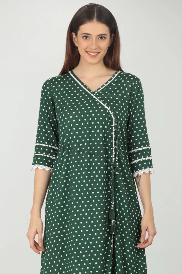 Printed Green Kurti Long For Women