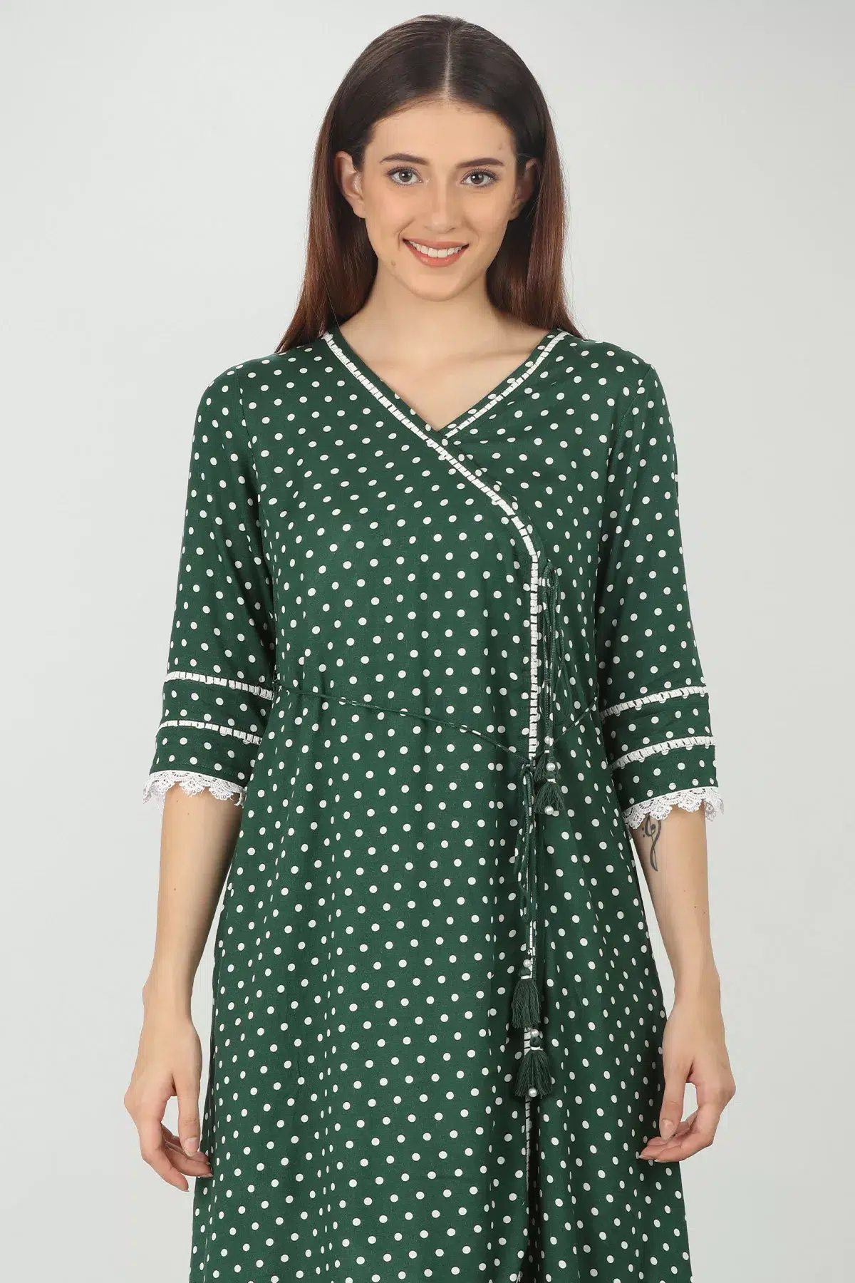 Printed Green Kurti Long For Women