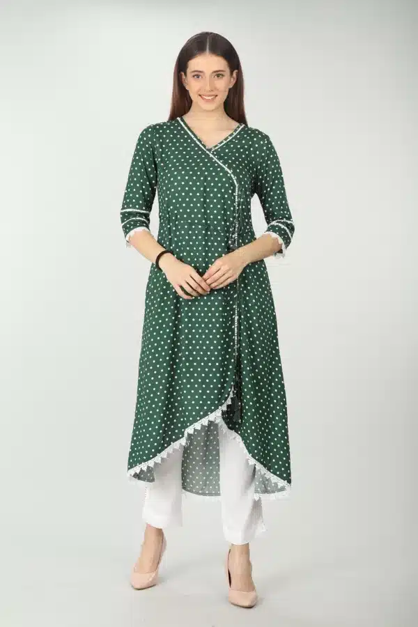 Printed Green Kurti Long For Women