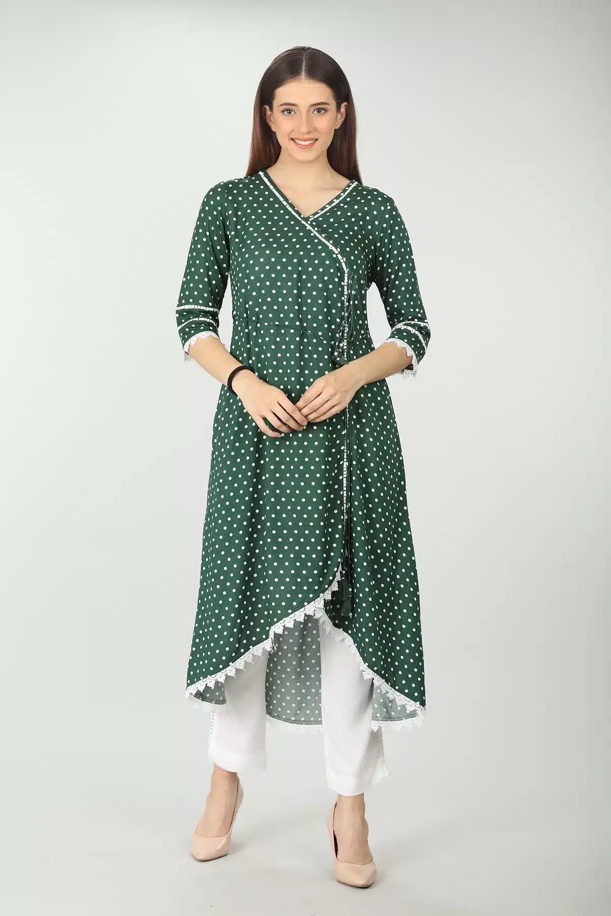 Printed Green Kurti Long For Women