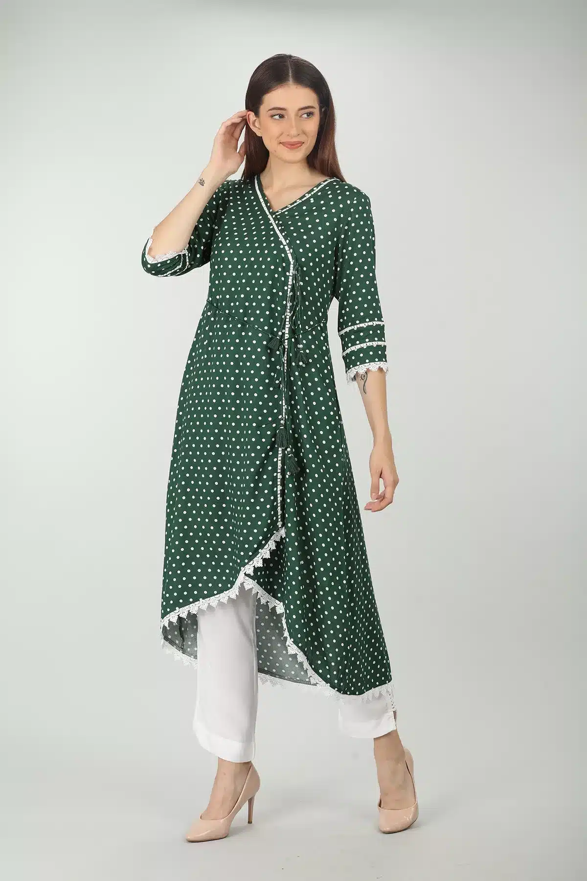 Printed Green Kurti Long For Women