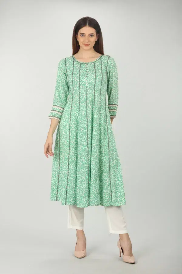 Printed Sea Green Kurta For Women