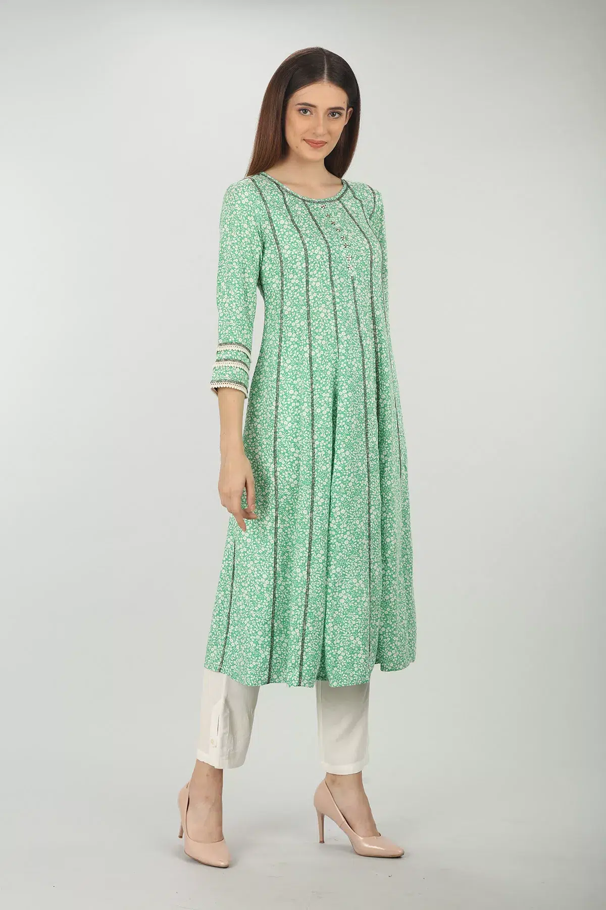 Printed Sea Green Kurta For Women