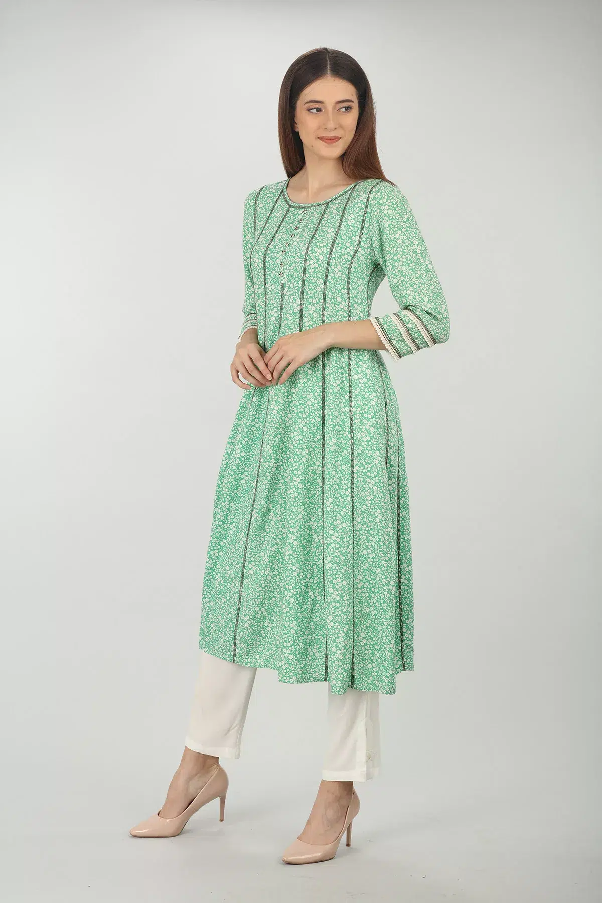 Printed Sea Green Kurta For Women