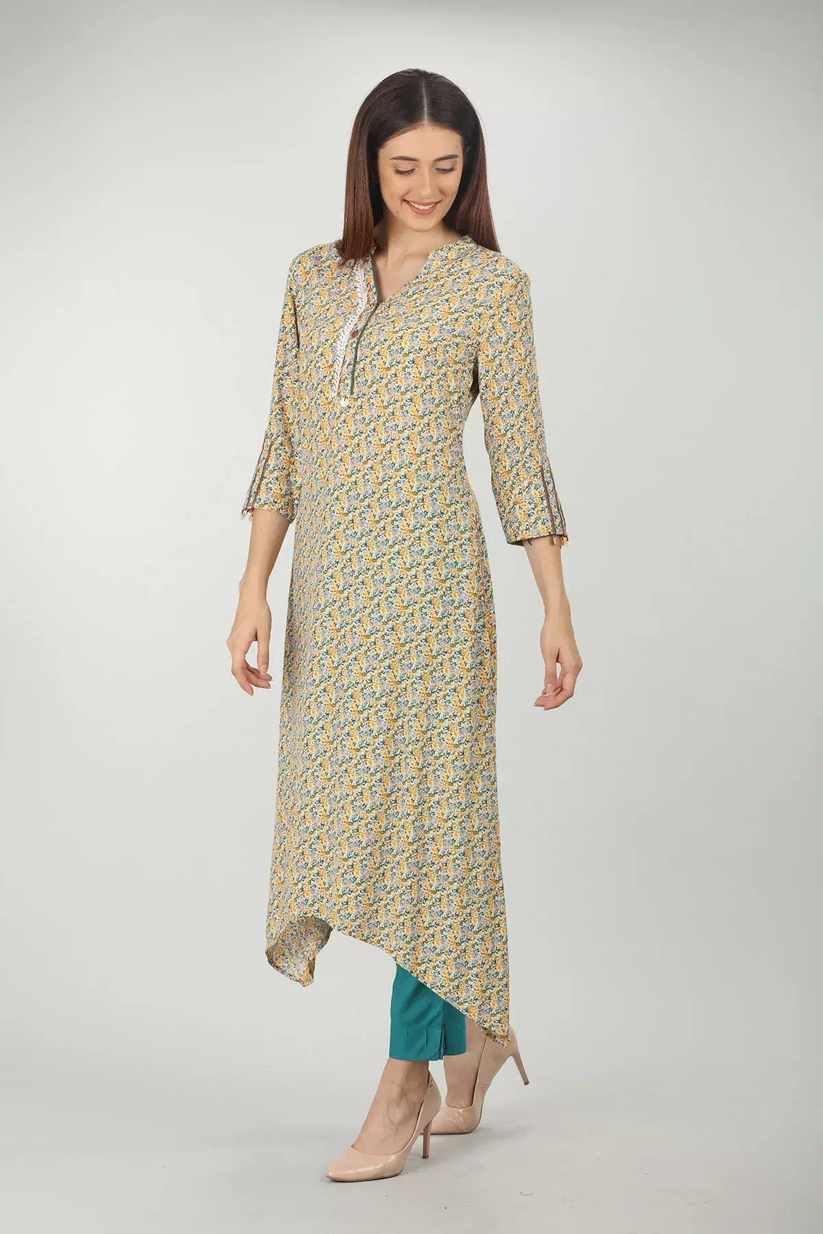 Printed Yellow Kurta For Women