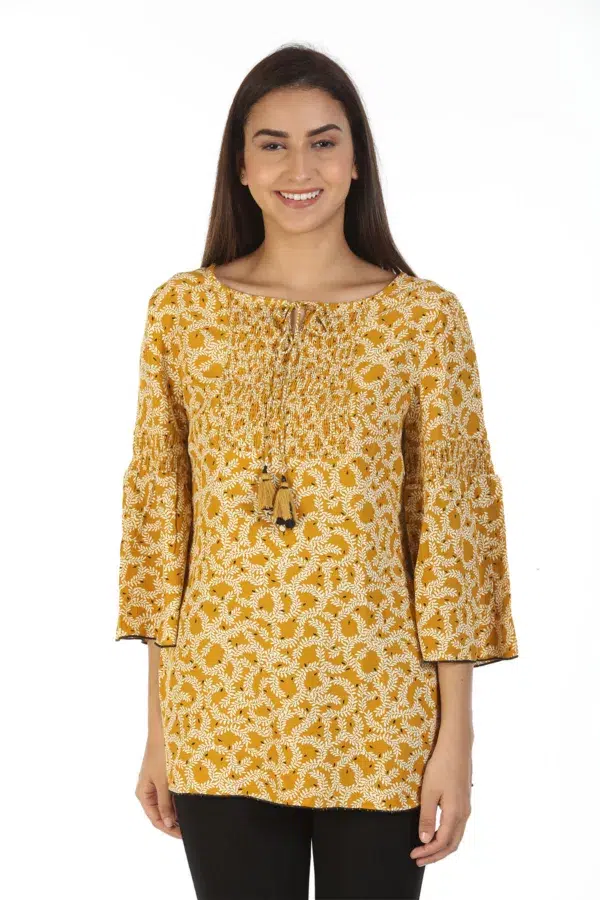 Printed Mustard Colour Top For Women